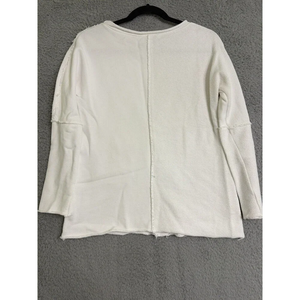 Soft surroundings Cream textured block colorblock sweatshirt Terry Cloth Size XS